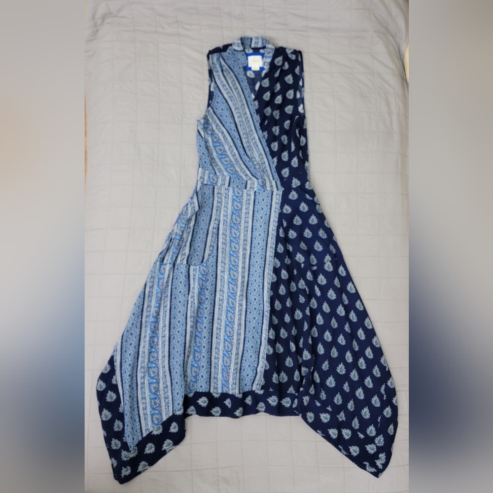Anthropologie Maeve Blue Eclipse Midi Dress - Paisley Handkerchief Print Size 8